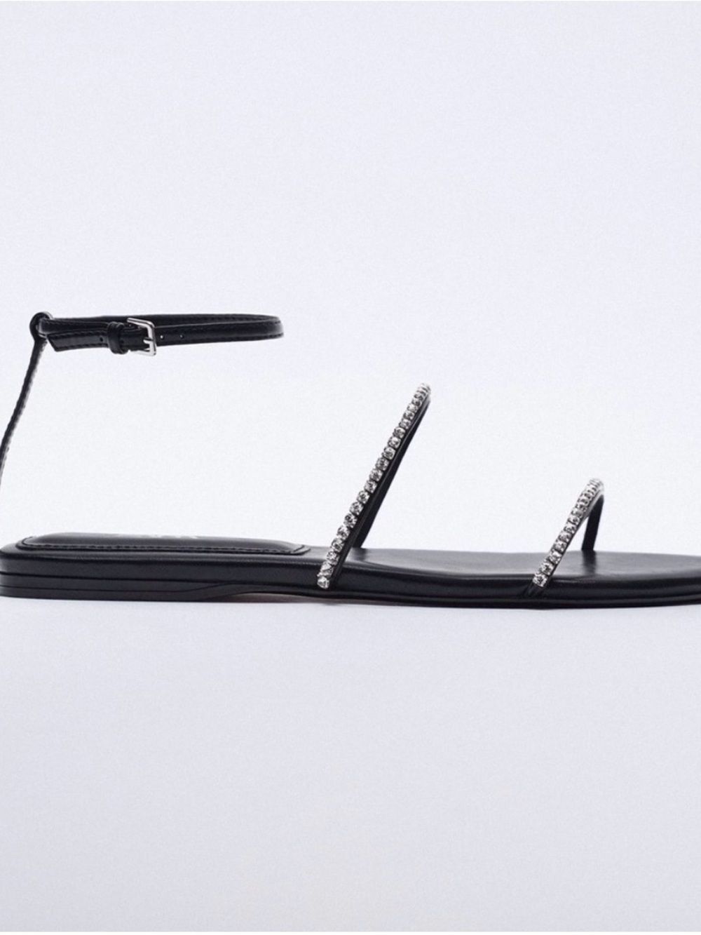 Zara Black Rhinestone Strap Flat Sandal
